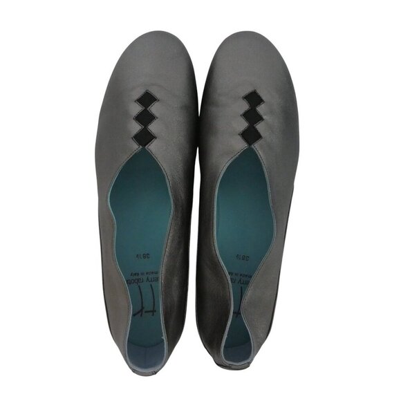 Thierry Rabotin Grace Pewter Wash Silver Italian Leather Flats Women 38.5 US 8.5 - Picture 7 of 12